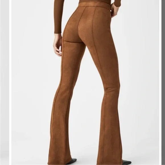 SPANX Faux Suede Flare Pants in Rich Caramel, size L, NWT - Picture 3 of 12